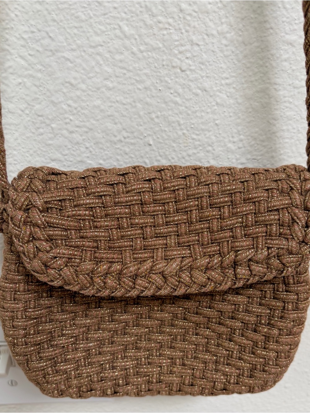 De Vecchi Woven Metallic Brown Crossbody Bag by Hamilton Hodge